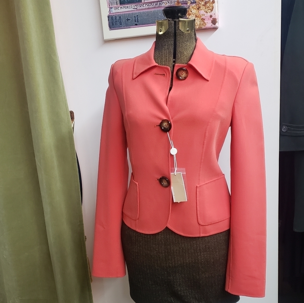 NWT MICHAEL KORS Virgin Wool Coral Knit Blazer Jacket Size 6